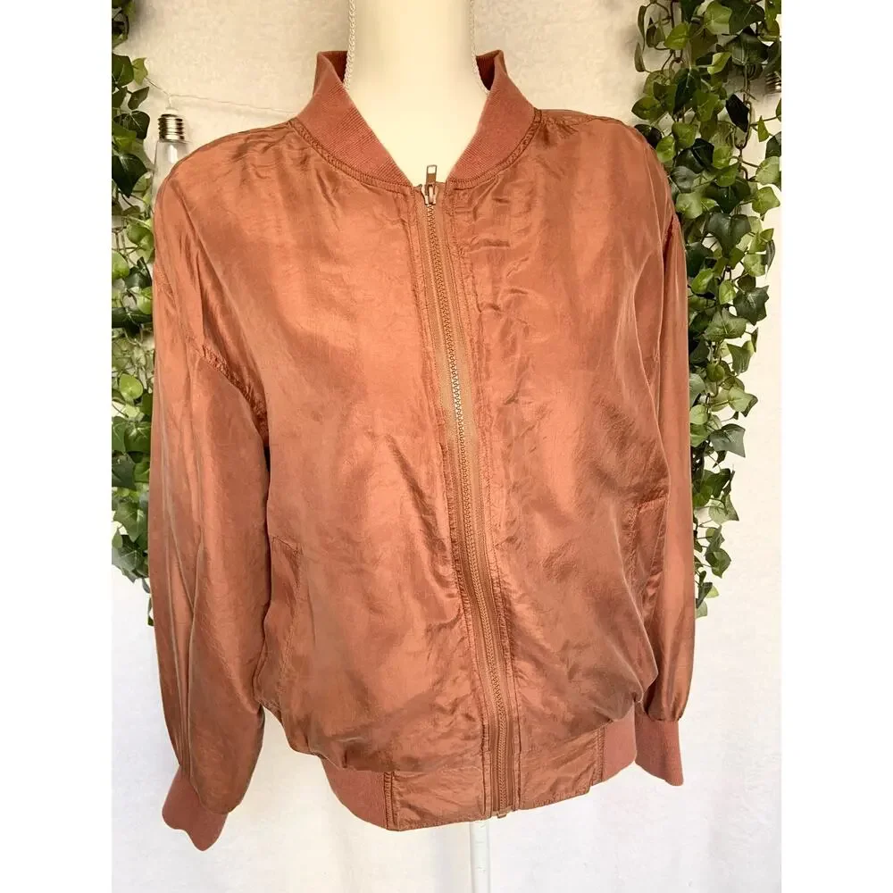 Vintage 100% Silk Louise Paris Brown Wind Breaker Women's Medium - Picture 3 of 8